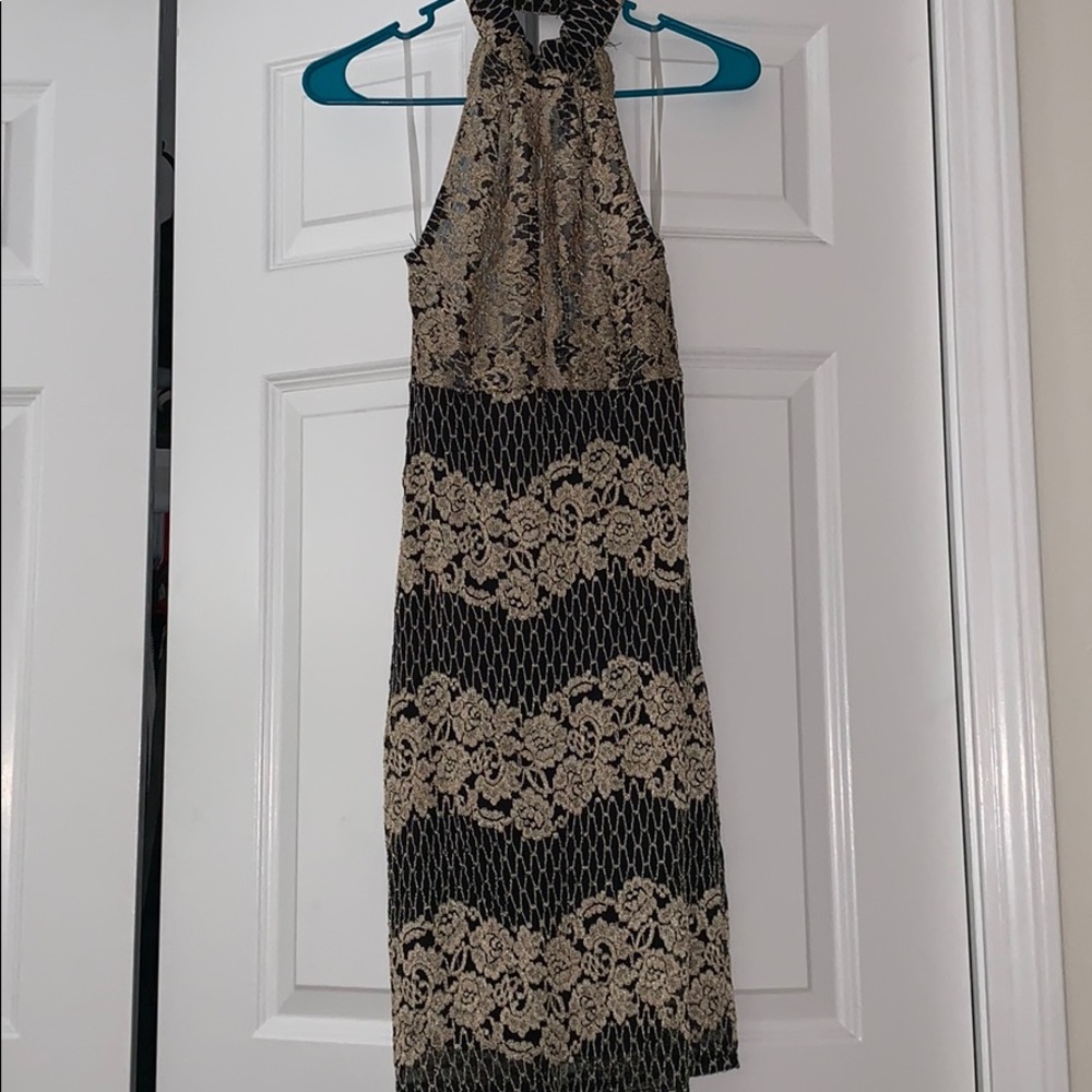 Custom Made Dress Black/Gold Lace Size L